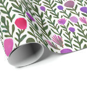 ピンクとパープルの水彩花模様 ラッピングペーパー (ロールコーナー)
