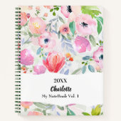 ピンクとパープルの水彩花 ノートブック (正面)