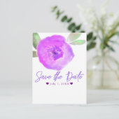 ピンクとパープルの水彩花 Save the Date 案内ポストカード (スタンド正面)