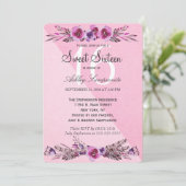 ピンクとパープルの水彩花 Sweet 16 招待状 (スタンド正面)