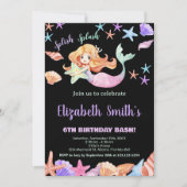 ピンクとパープルの海の人魚の誕生日 招待状 (正面)