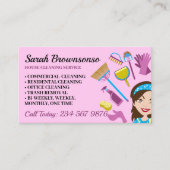 ピンクとパープルの清掃婦の漫画 家の掃除 名刺 (正面)