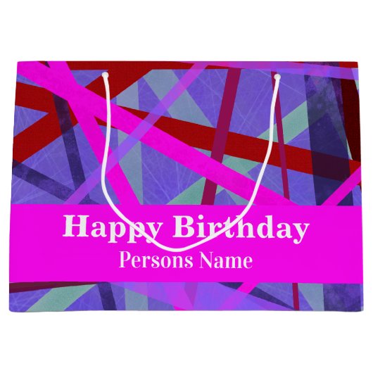 ピンクとパープルの色合い 幾何学的な抽象 ラージペーパーバッグ (正面)