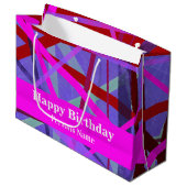 ピンクとパープルの色合い 幾何学的な抽象 ラージペーパーバッグ (正面アングル)