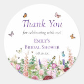 ピンクとパープルの花と蝶の感謝 ラウンドシール (正面)