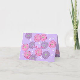 ピンクとパープルの花のサンキューハガキ 誕生日 サンキューカード