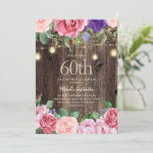 ピンクとパープルの花のナチュラル系ストリングライト 60歳 招待状 (スタンド正面)