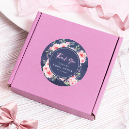 ピンクとパープルの花のネオン結婚前お礼メッセージ ラウンドシール