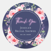 ピンクとパープルの花のネオン結婚式前祝い感謝 ラウンドシール (正面)