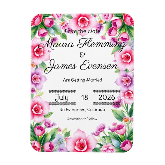 ピンクとパープルの花のフレキシブルフォトマグネット マグネット (縦)