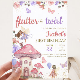 ピンクとパープルの花の妖精の女の子の誕生日 招待状