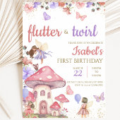 ピンクとパープルの花の妖精の女の子の誕生日 招待状