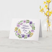 ピンクとパープルの花の花輪 母の日 カード (黄色い花)