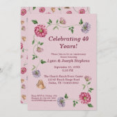 ピンクとパープルの花の蔓 招待状 (正面/裏面)