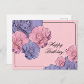 ピンクとパープルの花の誕生日おめでとう ポストカード (正面/裏面)
