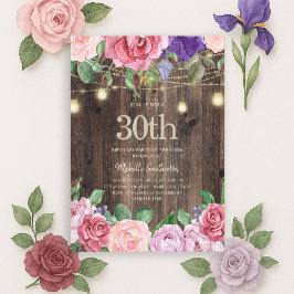 ピンクとパープルの花の電飾 30th 招待状