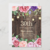 ピンクとパープルの花の電飾 30th 招待状 (正面)