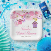 ピンクとパープルの花の鳥かご ブライダルシャワー ペーパープレート (パーティー)