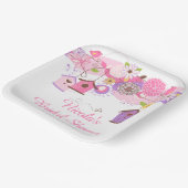 ピンクとパープルの花の鳥かご ブライダルシャワー ペーパープレート (傾斜あり)