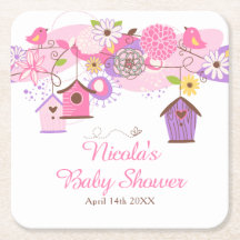 ピンクとパープルの花の鳥かご ベビーシャワー