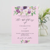 ピンクとパープルの花柄 QRコード 詳細 RSVP 豪華な結婚式 招待状 (スタンド正面)