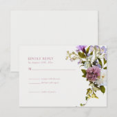 ピンクとパープルの花 | ブルーム ウェディング RSVP カード (正面/裏面)