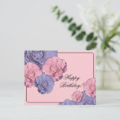 ピンクとパープルの花 楽しい誕生日 ポストカード (スタンド正面)