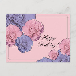 ピンクとパープルの花 楽しい誕生日 ポストカード