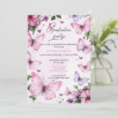 ピンクとパープルの蝶の卒業パーティー 招待状 (スタンド正面)