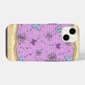 ピンクとパープルの蝶柄 iPhoneケース (裏面横)