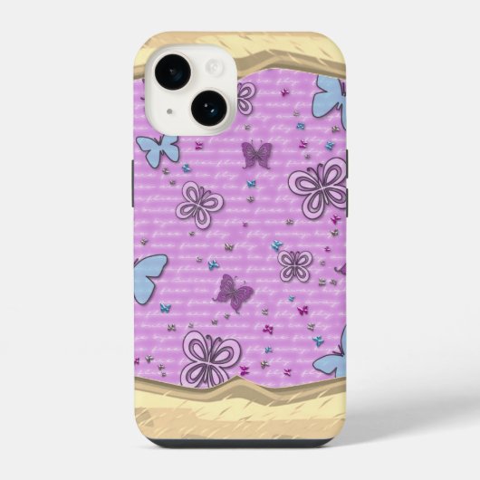 ピンクとパープルの蝶柄 iPhoneケース (裏面)