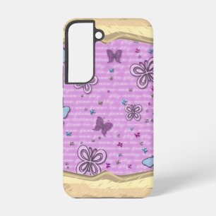 ピンクとパープルの蝶柄 SAMSUNG GALAXY S22ケース