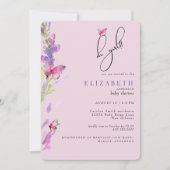 ピンクとパープルの蝶　オールガールベイビーシャワー 招待状 (正面)