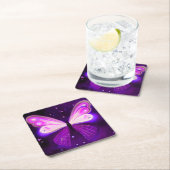 ピンクとパープルの蝶 スクエアペーパーコースター (インサイチュ)
