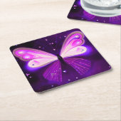 ピンクとパープルの蝶 スクエアペーパーコースター (アングル)