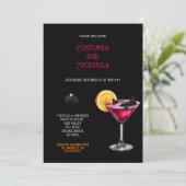 ピンクとパープルの衣装とカクテル ハロウィン 招待状 (スタンド正面)