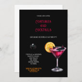 ピンクとパープルの衣装とカクテル ハロウィン 招待状 (正面/裏面)