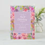 ピンクとパープルの野の花 50周年記念結婚式 招待状 (スタンド正面)