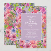 ピンクとパープルの野の花 50周年記念結婚式 招待状 (正面/裏面)