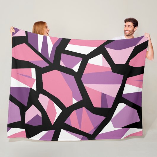 ピンクとパープルの鮮やかな幾何学モザイク フリースブランケット (インサイチュ)
