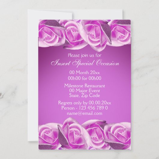 ピンクとパープルの「スウィート16」ウェディングローズ 招待状 (裏面)