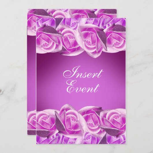 ピンクとパープルの「スウィート16」ウェディングローズ 招待状 (正面/裏面)