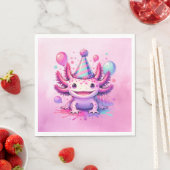 ピンクとパープルアクソロトルガールズバースデーパーティー スタンダードランチョンナプキン (インサイチュ)