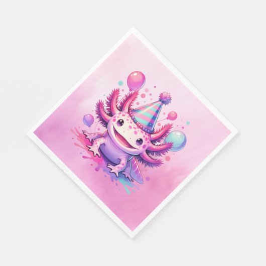 ピンクとパープルアクソロトルガールズバースデーパーティー スタンダードランチョンナプキン (角)