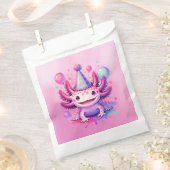 ピンクとパープルアクソロトルガールズバースデーパーティー フェイバーバッグ (クリップ留めされた状態)