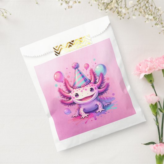 ピンクとパープルアクソロトルガールズバースデーパーティー フェイバーバッグ (封をした状態)