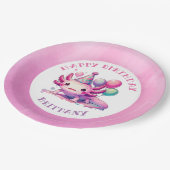 ピンクとパープルアクソロトルガールズバースデーパーティー ペーパープレート (アングル)