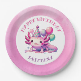 ピンクとパープルアクソロトルガールズバースデーパーティー ペーパープレート