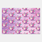 ピンクとパープルアクソロトルガールズバースデーパーティー ラッピングペーパーシート (正面3)