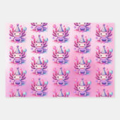 ピンクとパープルアクソロトルガールズバースデーパーティー ラッピングペーパーシート (正面2)